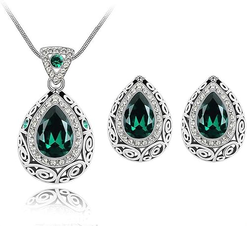 FFWTPY Tropfenform Schmuckset Kristall Halskette Ohrringe Vintage Ornament Damen Accessoires Silber Schmuck Elegante Kollektion von FFWTPY