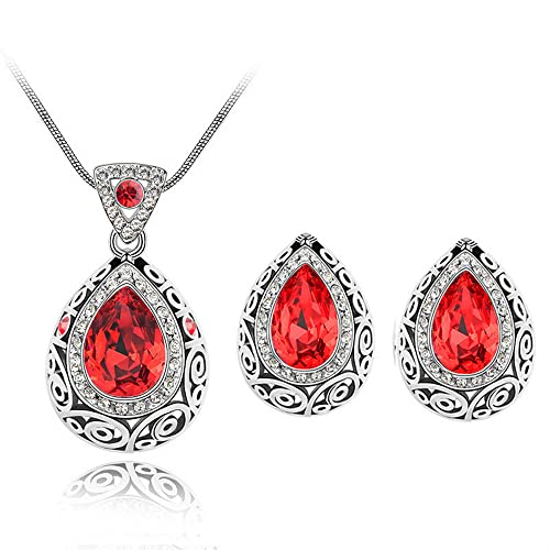 Braut Hochzeit Schmuck set Kristall Halskette Ohrring Schmuck funkelnden Saphir baumeln Prom Kostüm-Party-Schmuck Geschenk zum Geschenke für Frauen (Sparkling Red) von FFWTPY