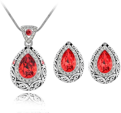 FFWTPY Tropfenform Schmuckset Kristall Halskette Ohrringe Vintage Ornament Damen Accessoires Silber Schmuck Elegante Kollektion von FFWTPY