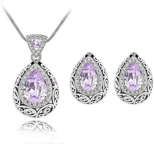 FFWTPY Tropfenform Schmuckset Kristall Halskette Ohrringe Vintage Ornament Damen Accessoires Silber Schmuck Elegante Kollektion von FFWTPY