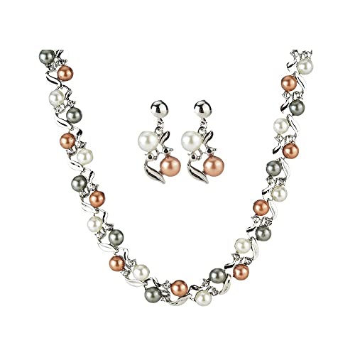 FFWTPY Wellenform Perlenkette Ohrringe Set Mehrfarbig Schmuckset Damen Elegant Hochwertig Halskette Ohrstecker Kombination von FFWTPY
