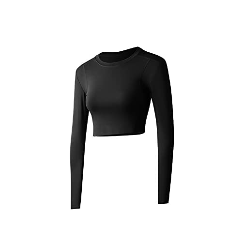 Damen Langarm Laufshirt Nahtloses Sport Oberteil Funktionsshirt Atmungsaktiv Yoga Crop Top Bauchfrei Leicht Sportshirt für Frauen Fitness von FFWTPY