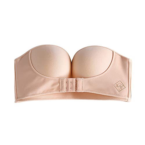 Damen TräGerloser BH Push Up BH mit Vorderer Schnalle Große Größe Bandeau BH Ohne BüGel RüCkenfrei BH mit Abnehmbare Träger von FFWTPY