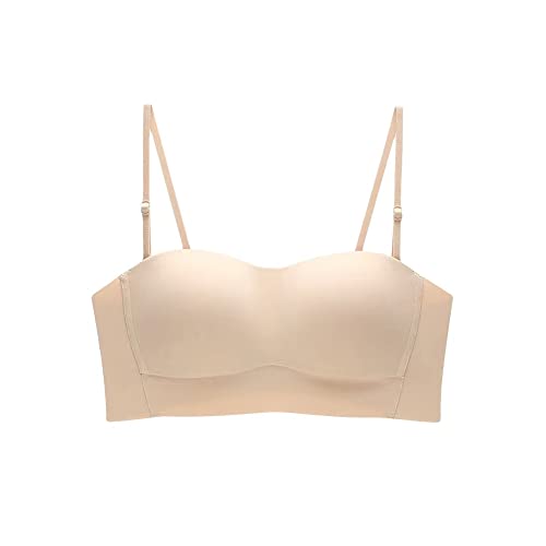 Damen Trägerloser Bandeau BH Ohne Bügel Gepolsterter Brarette mit wandelbarem Schultergurt Dehnbar Invisible Unterwäsche Bandeau Tube Top BH (as3, numeric, jaspo_2x_o, jaspo_2x_ot, Beige, 38/85AB) von FFWTPY
