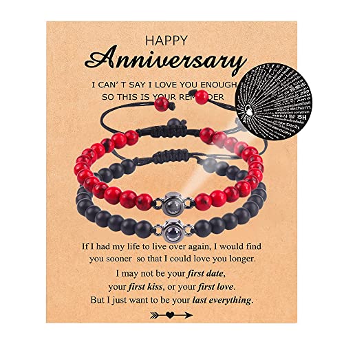 FFWTPY Runde Naturstein Perlenarmband Verstellbares Armband Schmuckset Partnerarmband Edelsteinarmband von FFWTPY