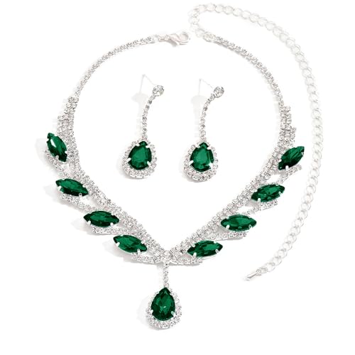 FFWTPY Tropfenform Kristall Schmuckset Halskette Ohrringe Elegant Luxuriös Strahlend Damen Schmuck von FFWTPY