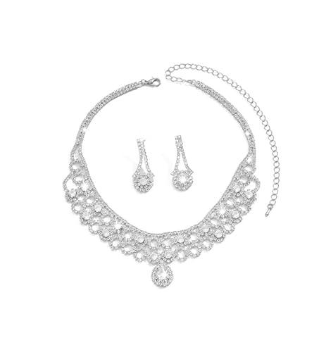 FFWTPY Tropfenform Kristall Schmuckset Statementkette Ohrringe Collier Brautschmuck Luxus Hochzeitsschmuck Damen Accessoires von FFWTPY