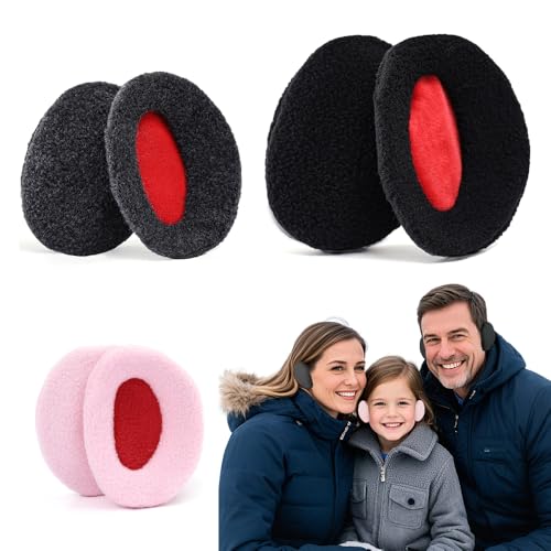FFWTPY 3 Paar Ohrenwärmer Damen Herren Winter Ohrenwärmer Flaumig Ohrwärmer Gefüttert Warme Ohrenschützer Schutz vor Wind Kälte Umschließen Ohr völlig (Schwarz L+Hanf Grau M+Pink S) von FFWTPY