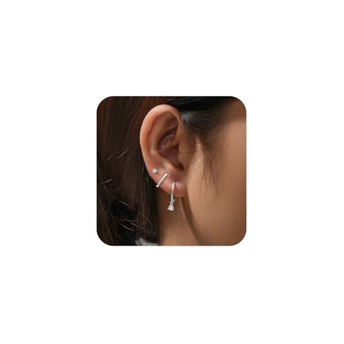 FFWTPY 3 Stück Funkelnde Ohrringe Set Zirkonia Creolen Stecker Kombination Elegant Schmuck Damen Jugendlich Alltag Schmuckset von FFWTPY