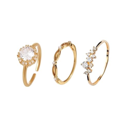 FFWTPY Zirkonia Ringe Set Elegant Klassisch Schmuck Damen Verstellbar Zart Minimalistisch Kristall Schmuckset Glänzend Zeitlos von FFWTPY