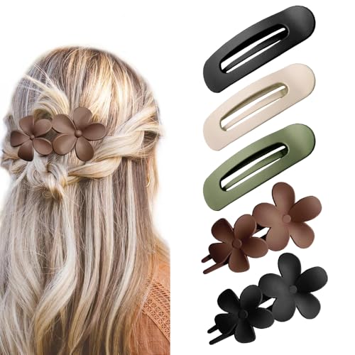 FFWTPY 5 Stück Haarspangen Damen Lang Basic Haar Clips Set Krokodil Haarspangen Groß Matt Entenschnabel Haarspange Blumen Haarklammer Frauen Mädchen Haarschmuck von FFWTPY