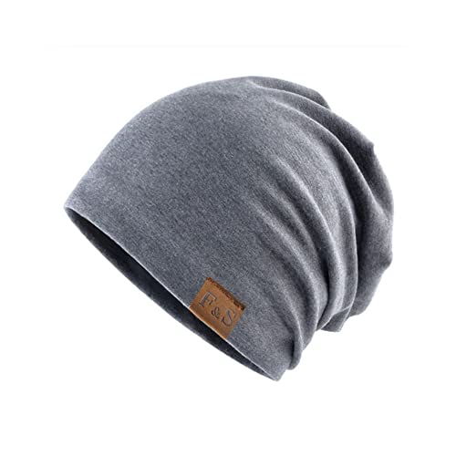 FFWTPY Baumwoll Mütze für Damen Herren Unisex Jersey Leichte Beanie Mütze Slouch Wintermütze Schädel Cap Weich Hut für Laufen Skifahren Radfahren Klettern Sport Fitness Training Freizeit (dunkelgrau) von FFWTPY