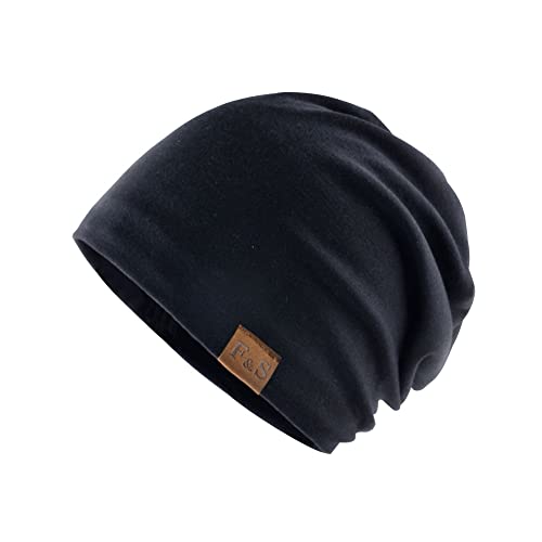FFWTPY Baumwoll Mütze für Damen Herren Unisex Jersey Leichte Beanie Mütze Slouch Wintermütze Schädel Cap Weich Hut für Laufen Skifahren Radfahren Klettern Sport Fitness Training Freizeit (schwarz) von FFWTPY