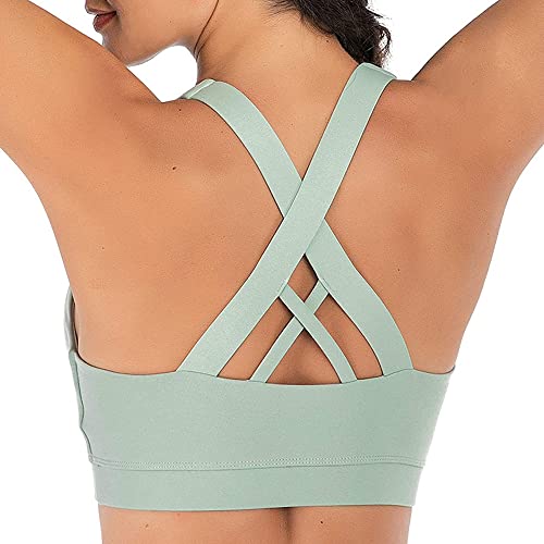 FFWTPY Damen Sport BH Ohne Bügel Kreuz Rücken Nahtlose Gepolsterte Bustier Starker Halt Yoga BH Push up BH Sport Bra Top für Jogging Fitness (as3, Numeric, jaspo_2X_o, jaspo_2X_ot, Hellgrün, XL) von FFWTPY