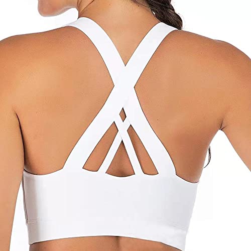 FFWTPY Damen Sport BH Ohne Bügel Kreuz Rücken Nahtlose Gepolsterte Bustier Starker Halt Yoga BH Push up BH Sport Bra Top für Jogging Fitness (as3, Numeric, jaspo_2X_o, jaspo_2X_ot, Weiß, L) von FFWTPY