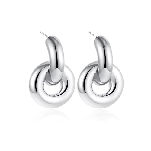 FFWTPY Doppelkreis Ohrringe Geometrisch Glänzend Hochwertig Damen Schmuck Klassisch Elegant Stilvoll Zeitlos Ohrstecker Minimalistisch von FFWTPY