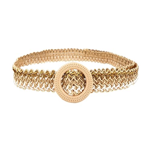 FFWTPY Gürtel Damen Stroh Geflochten Elastischer Stretch Waist Belts Sommer Strand Kleidgürtel Mode Boho Taillengürtel mit Runde Schnalle für Kleider Hemden Jeans von FFWTPY