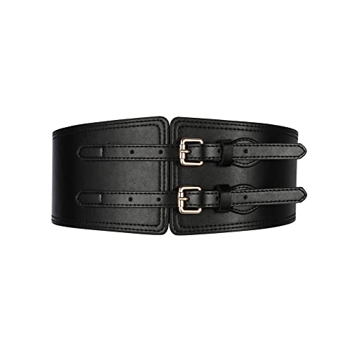 FFWTPY Breiter Korsett Taillengürtel Damen Elastisch Zweischnallen Vintage Stretch Leder Gürtel Taillengürtel Akzentgürtel von FFWTPY