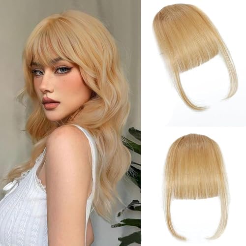 FFWTPY Haarschmuck One Piece Human Hair Clip in Pony Vorne Bang Haarverlängerung Extensions Natürliche Bangs Synthetisches Haarteil mit Schläfen für Frauen (Gold) von FFWTPY