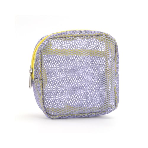 FFWTPY Kosmetiktaschen für Frauen Gitter Transparent Kosmetiktasche Kleine Make up Tasche mit Metall Reißverschluss für Reisen (Violett) von FFWTPY