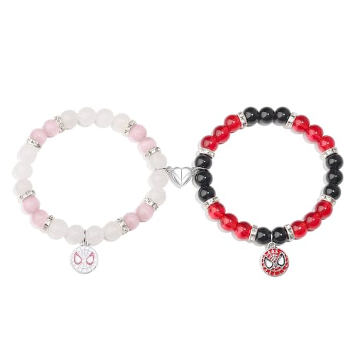 FFWTPY Paar Armbänder 2 Stück Armbänder Spider Man Superhelden Couple Bracelet Paare Armband Matching Bracelets mit Magnetische Herz Anhänger für Freundin Partner Geschenk von FFWTPY
