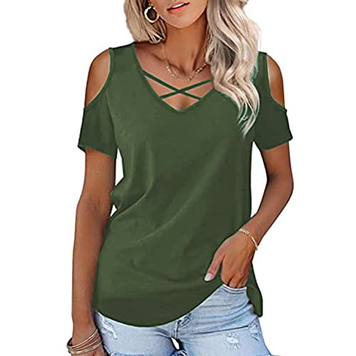 FFWTPY Tank Top Damen Cold Shoulder Kreuzgurt Vausschnitt Tops Sommer Ärmellos Elegant Basic Tops Casual Trägertop Oberteile Spaghettiträger Shirt Sport Achselshirts Trägershirt von FFWTPY