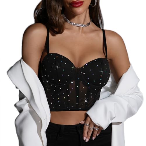 FFWTPY Tank Top Damen Spaghettiträger Bustier Glitzer Neckholder Top Ärmellos Trägertop Basic Tops Sommer Elegant Shirt Oberteile Weste Trägershirt Sport Achselshirts von FFWTPY