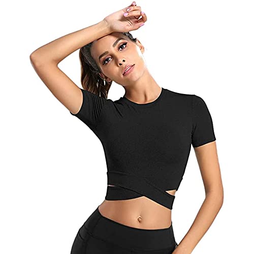 Gym Yoga Crop Top für Frauen Damen Langarm Laufshirt Sportshirt mit Daumenloch Funktionsshirt Atmungsaktiv Sport Oberteil Fitness Kleidung von FFWTPY