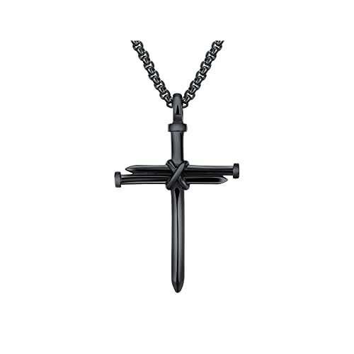 FFWTPY Kreuz Kette Herren Damen Silber Schwarz Halskette mit Kreuz Anhänger Edelstahl Kreuzkette Personalisierter Panzerkette Hip Hop Schmuck Geschenk (Schwarz zwei) von FFWTPY