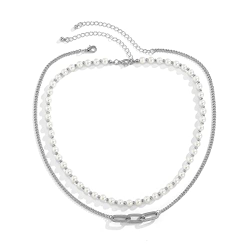 FFWTPY Mehrschichtige Perlenkette Gliederkette Choker Kombination Damen Schmuck Halskette Layered Kettchen von FFWTPY
