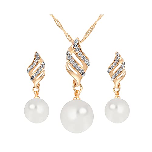 FFWTPY 2teiliges Schmuckset Wellenform Kristall Perlen Anhänger Halskette Ohrringe Damen Elegante Schmuckkollektion Hochwertige Accessoires von FFWTPY