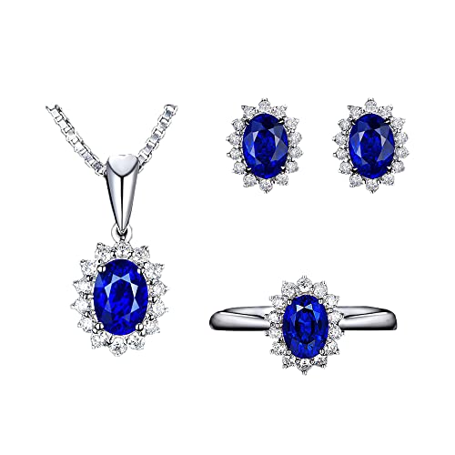 FFWTPY Oval Smaragd Schmuck Set Halskette Ohrringe Ring Silber Kristall Zirkonia Damen Schmuckset Elegant Klassisch Luxus von FFWTPY