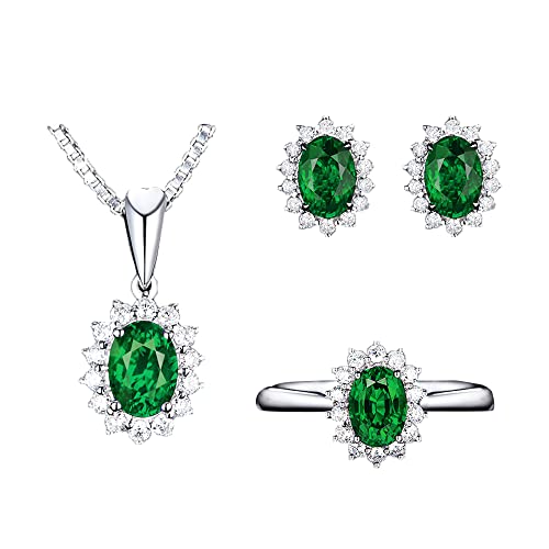 FFWTPY Oval Smaragd Schmuck Set Halskette Ohrringe Ring Silber Kristall Zirkonia Damen Schmuckset Elegant Klassisch Luxus von FFWTPY