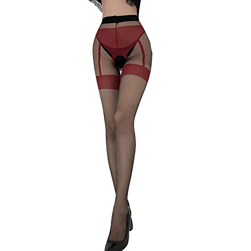 Strumpfhose mit offenem Schritt für Damen Feinstrumpfhose mit Muster Strapsstrumpfhose Microfaser Pantyhose Elastisch Schwarz viele weitere Farben Transparent Reißfest Dünn 1 Stück von FFWTPY