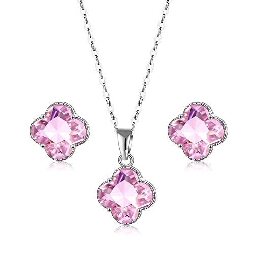 FFWTPY Kleeblatt Kristall Schmuckset Ohrringe Halskette Damen Silber Anhänger Elegante Kette Ohrstecker Juwelenkollektion Hochwertig von FFWTPY