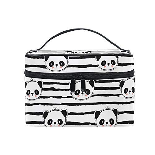 Make-up Tasche mit Panda-Muster in Schwarz und weiß, Kulturbeutel mit Griff und Fächern für die Aufbewahrung Kosmetik, für Reisen geeignet, ideal für Teenager, Mädchen, Jungen und Damen Farb von alaza