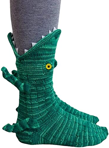 Unisex Strick Krokodil Socken, Krokodil-Stricksocken Tierstrick-Socken Skurrile Krokodil-Strick-Design halten warm Winter Dinosaurier Stricken Socken Frau Mann Mädchen Jungen (D) von FFYY