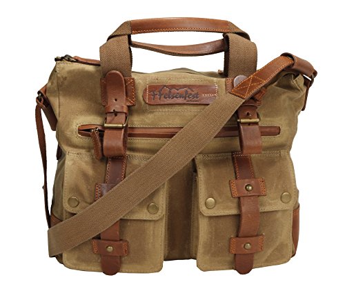 FFelsenfest Canvas Vintage Business-Tasche Aktenmappe Khaki| Viele Staufächer vorhanden | Aus edlem Canvas/Leder Mix von FFelsenfest