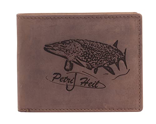 FFelsenfest Geldbörse mit Gravur Hecht Petri Heil Motiv I Angler Fischer von FFelsenfest