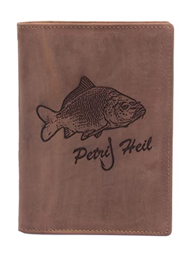 FFelsenfest Leder-Ausweismappe mit Karpfenl Motiv Perti Heil I Fischer Angler Mappe A6 von FFelsenfest