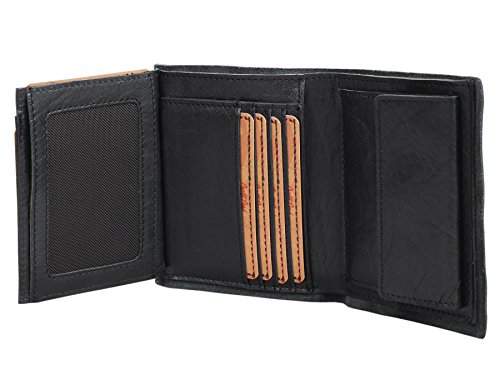 FFelsenfest Leder- Geldbörse Hochformat | ECHT LEDER -pflanzlich gegerbt | 12x10x2,5cm | Portemonnaie mit vielen Steckfächern (schwarz) von FFelsenfest