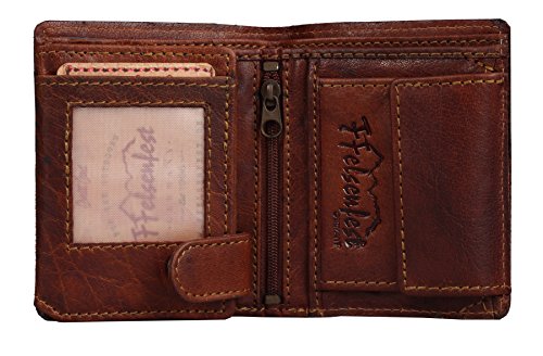 FFelsenfest Vintage Geldbeutel Hochformat | ECHT LEDER - pflanzlich gegerbt | 10,5x8,5x2cm | Portemonnaie mit 2 Reißverschlussfächern (cognac) von FFelsenfest