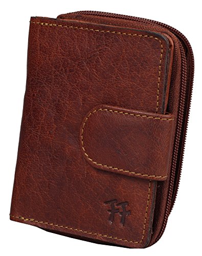 FFelsenfest Vintage Leder-Geldbörse-Damen | ECHT LEDER -pflanzlich gegerbt | 12x9x2,5cm | Portmonee mit Reißverchluss (cognac) von FFelsenfest