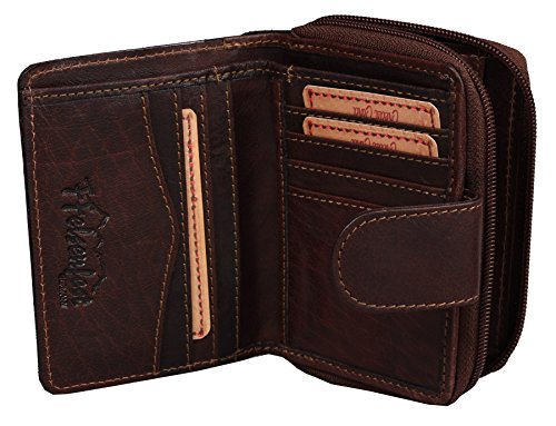 FFelsenfest Vintage Leder-Geldbörse-Damen | ECHT LEDER -pflanzlich gegerbt | 12x9x2,5cm | Portmonee mit Reißverchluss (espresso) von FFelsenfest
