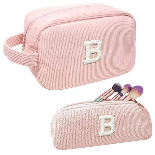 FFpaw Personalisiertes Make-up-Taschen-Set mit Anfangsbuchstaben, große Kord, adrette Kosmetiktasche, Reise-Kulturbeutel, kleine Make-up-Tasche für Geldbörse, Make-up-Organizer, Tasche, von FFpaw