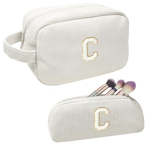 FFpaw Personalisiertes Make-up-Taschen-Set mit Anfangsbuchstaben, große Kord, adrette Kosmetiktasche, Reise-Kulturbeutel, kleine Make-up-Tasche für Geldbörse, Make-up-Organizer, Tasche, von FFpaw