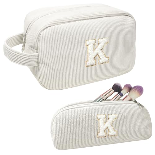 FFpaw Personalisiertes Make-up-Taschen-Set mit Anfangsbuchstaben, große Kord, adrette Kosmetiktasche, Reise-Kulturbeutel, kleine Make-up-Tasche für Geldbörse, Make-up-Organizer, Tasche, von FFpaw