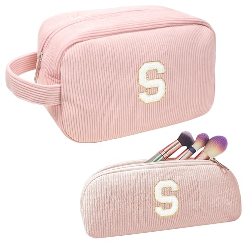 FFpaw Personalisiertes Make-up-Taschen-Set mit Anfangsbuchstaben, große Kord, adrette Kosmetiktasche, Reise-Kulturbeutel, kleine Make-up-Tasche für Geldbörse, Make-up-Organizer, Tasche, von FFpaw