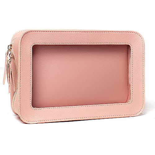 FFpaw Transparente Make-up-Tasche, Organizer, TSA genehmigt, tragbare Reise-Kulturbeutel, Mehrzweck-Kosmetiktasche, Etui für Frauen, veganes Leder, Make-up-Tasche, Pink C, Reise-Kulturbeutel von FFpaw