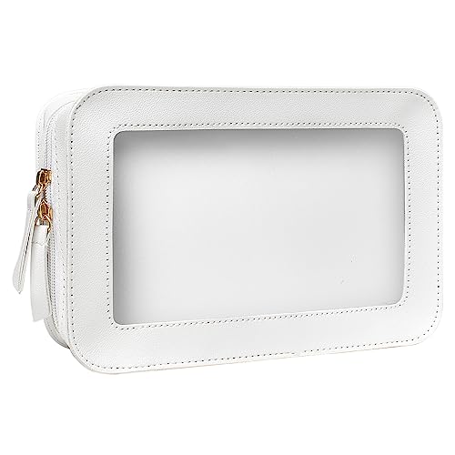 FFpaw Transparente Make-up-Tasche Organizer, TSA-genehmigt, tragbare Reise-Kulturtasche, Mehrzweck-Kosmetiktasche für Frauen, veganes Leder, Make-up-Tasche, transparente Vinyl-Fenster und von FFpaw